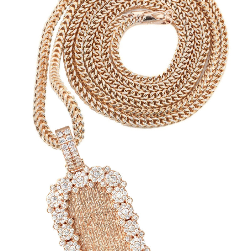 14K Rose Gold Diamond Dog Tag Necklace | 3.22 Carats