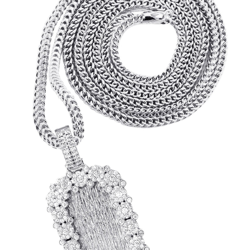 14K White Gold Diamond Dog Tag Necklace | 3.22 Carats