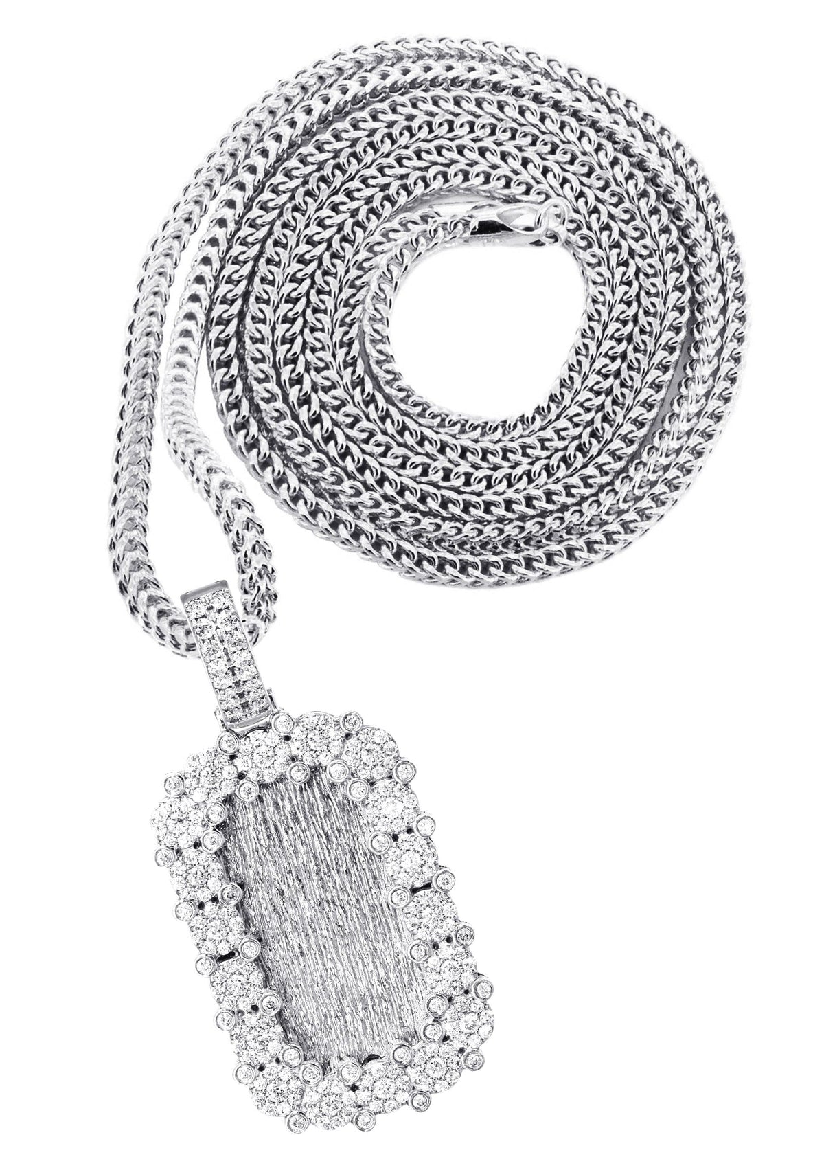14K White Gold Diamond Dog Tag Necklace | 3.22 Carats