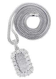 14K White Gold Diamond Dog Tag Necklace | 3.22 Carats