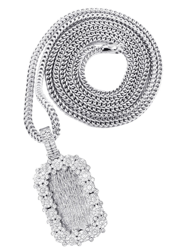 14K White Gold Diamond Dog Tag Necklace | 3.22 Carats