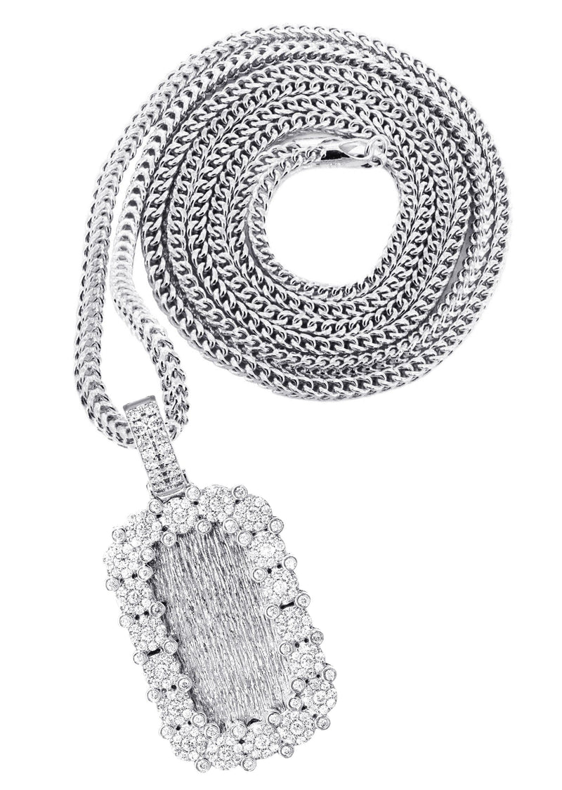 14K White Gold Diamond Dog Tag Necklace | 3.22 Carats