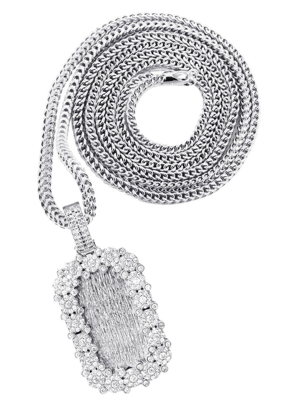 14K White Gold Diamond Dog Tag Necklace | 3.22 Carats