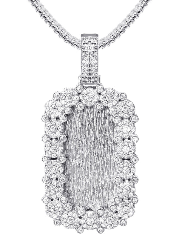 14K White Gold Diamond Dog Tag Necklace | 3.22 Carats