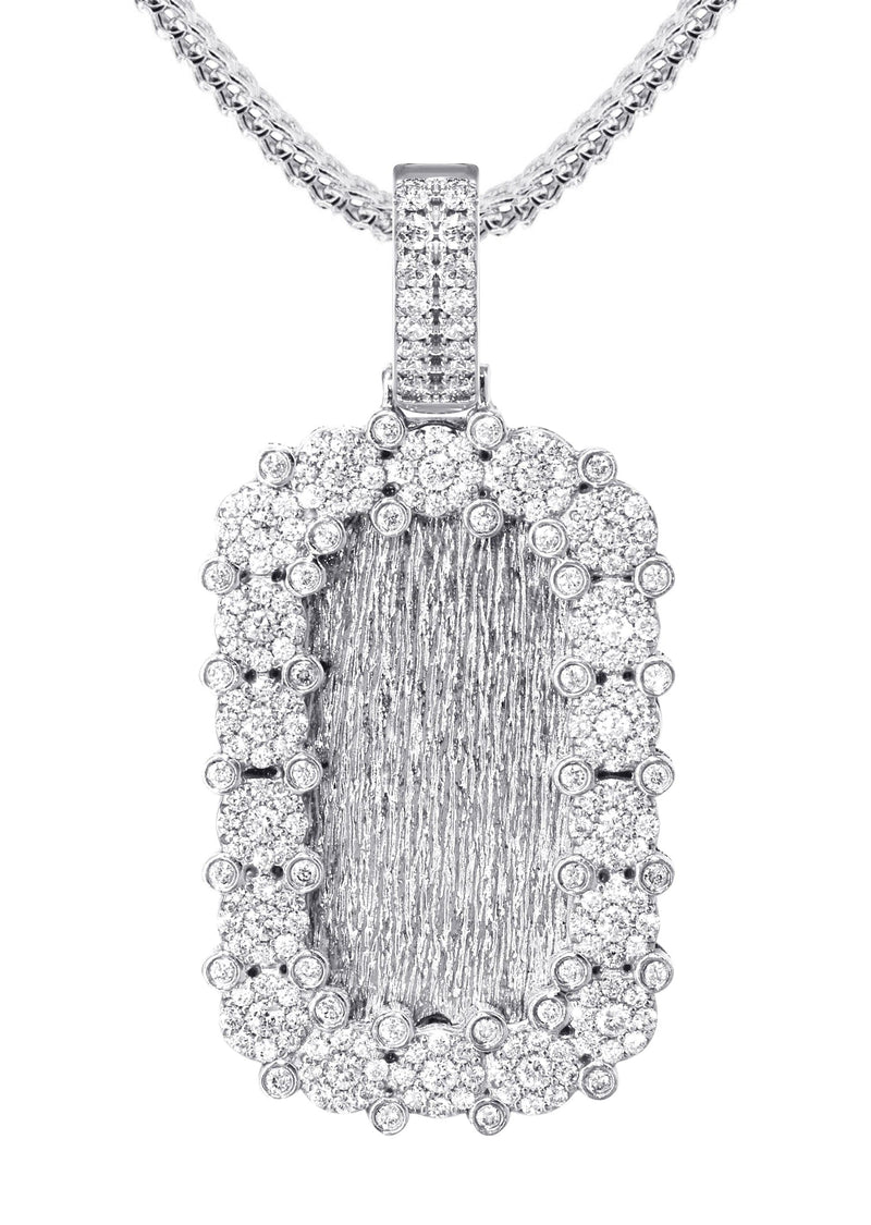 14K White Gold Diamond Dog Tag Necklace | 3.22 Carats