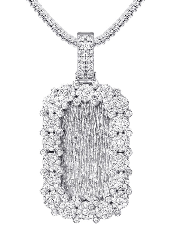 14K White Gold Diamond Dog Tag Necklace | 3.22 Carats