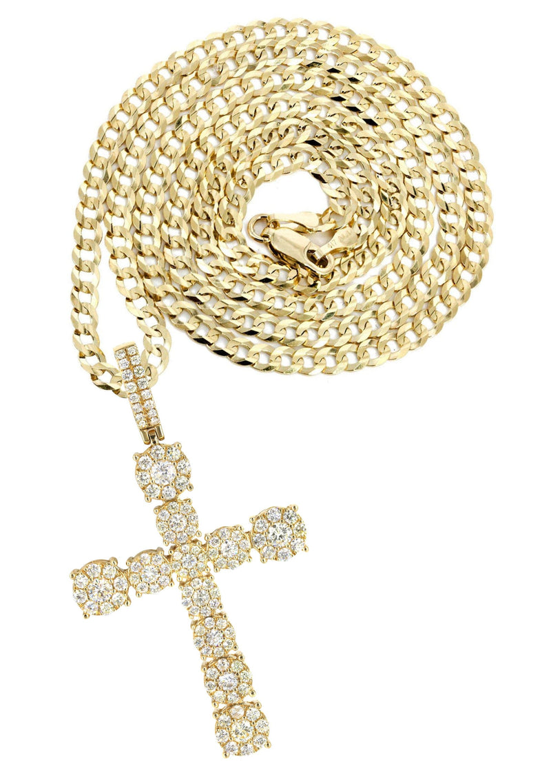 14K Yellow Gold Diamond Cross Necklace | 4.5 Carats
