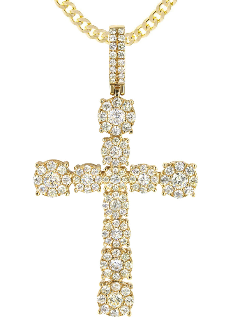 14K Yellow Gold Diamond Cross Necklace | 4.5 Carats