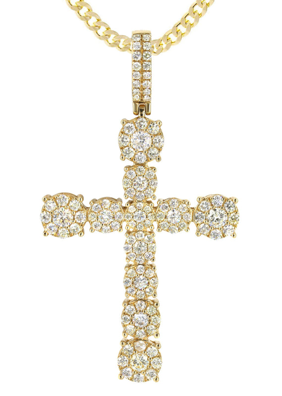 14K Yellow Gold Diamond Cross Necklace | 4.5 Carats