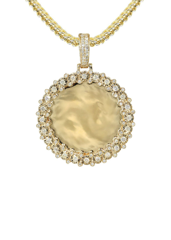 14K Yellow Gold Diamond Round Picture Pendant Necklace | 0.63 Carats | Appx. 16 Grams