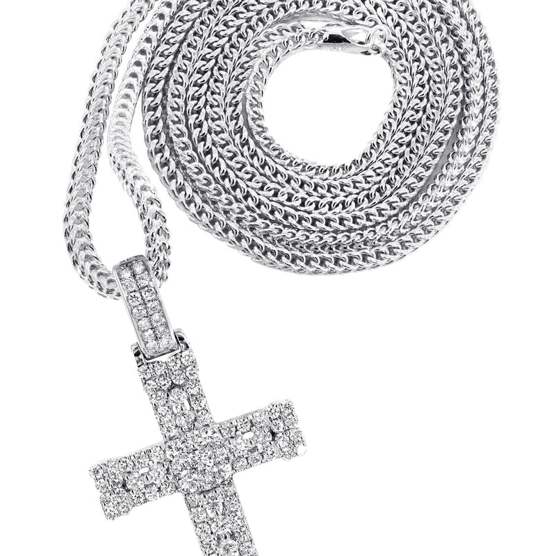 14K White Gold Diamond Cross Necklace | 1.04 Carats
