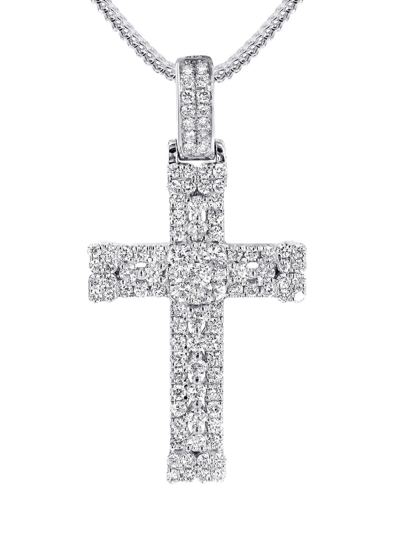 14K White Gold Diamond Cross Necklace | 1.04 Carats