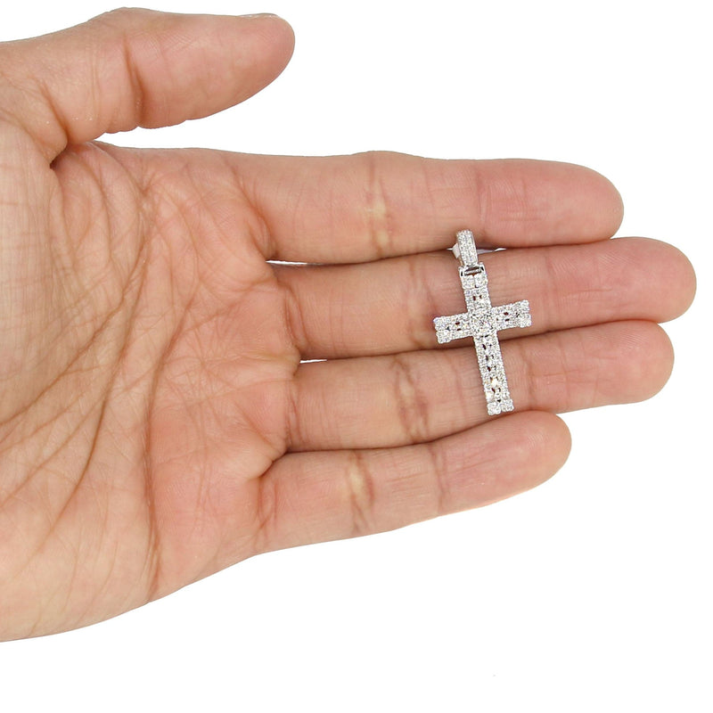 14K White Gold Diamond Cross Necklace | 1.04 Carats