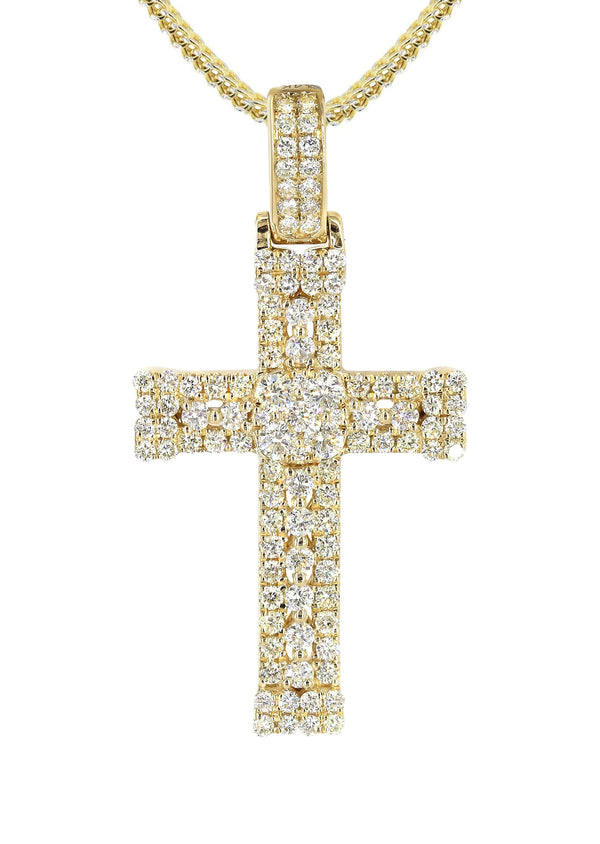 14K Yellow Gold Diamond Cross Necklace | 1.04 Carats
