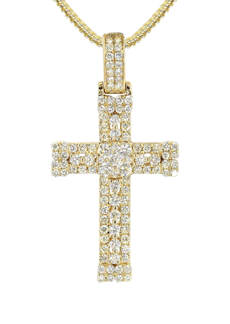 14K Yellow Gold Diamond Cross Necklace | 1.04 Carats