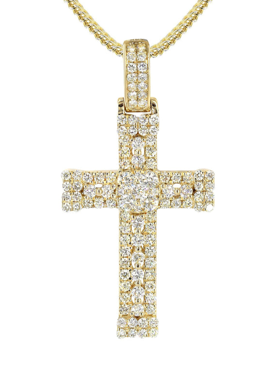 14K Yellow Gold Diamond Cross Necklace | 1.04 Carats