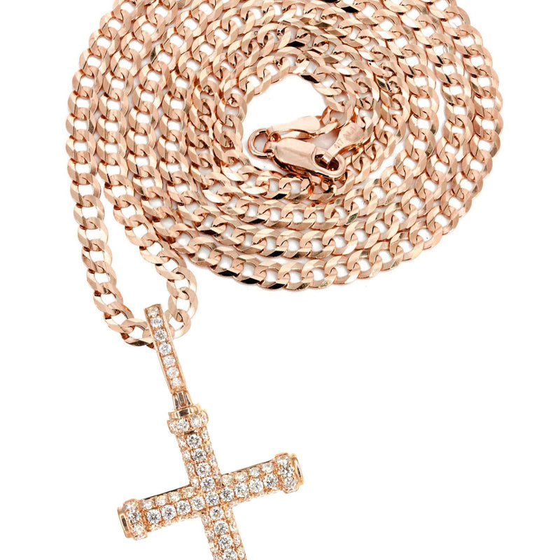 14K Rose Gold Diamond Cross Necklace | 1.28 Carats