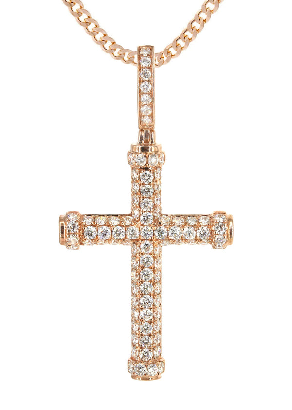 14K Rose Gold Diamond Cross Necklace | 1.28 Carats