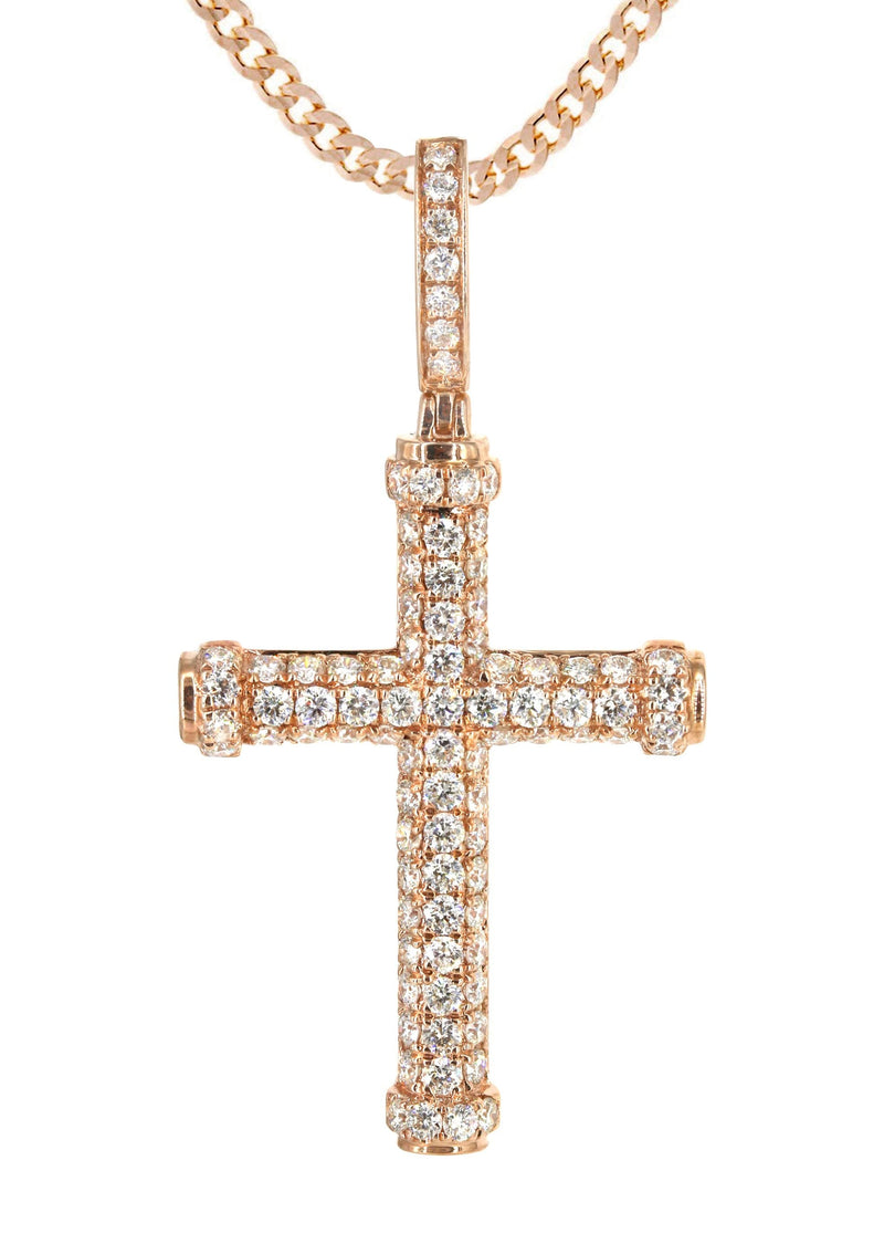 14K Rose Gold Diamond Cross Necklace | 1.28 Carats