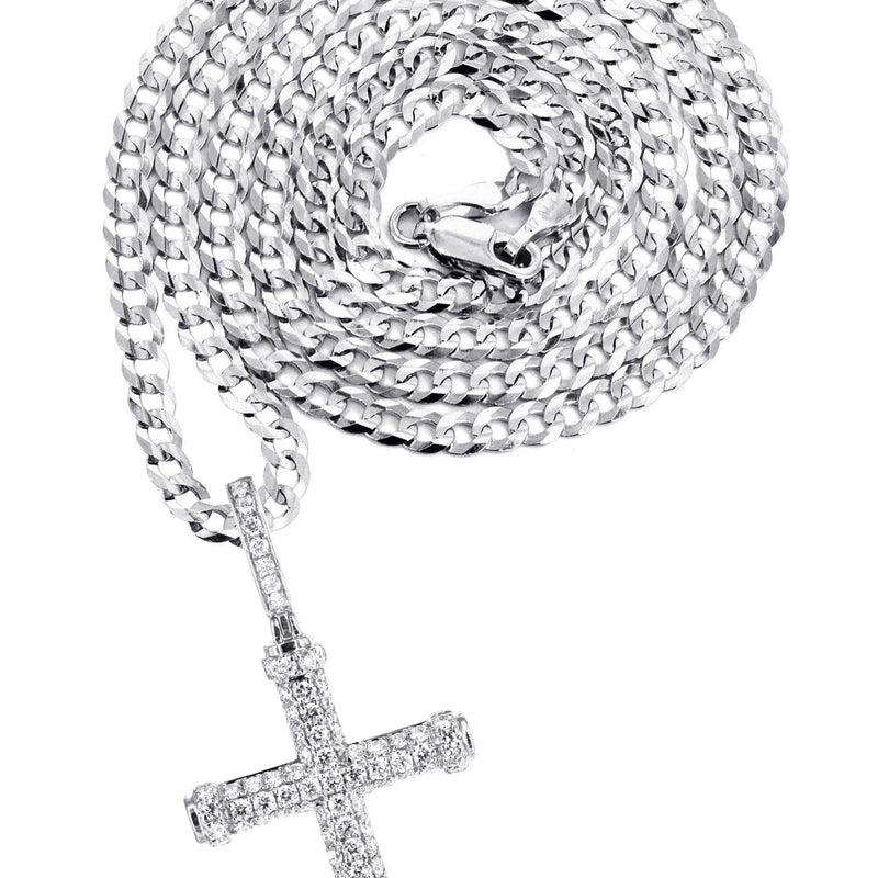 14K White Gold Diamond Cross Necklace | 1.28 Carats