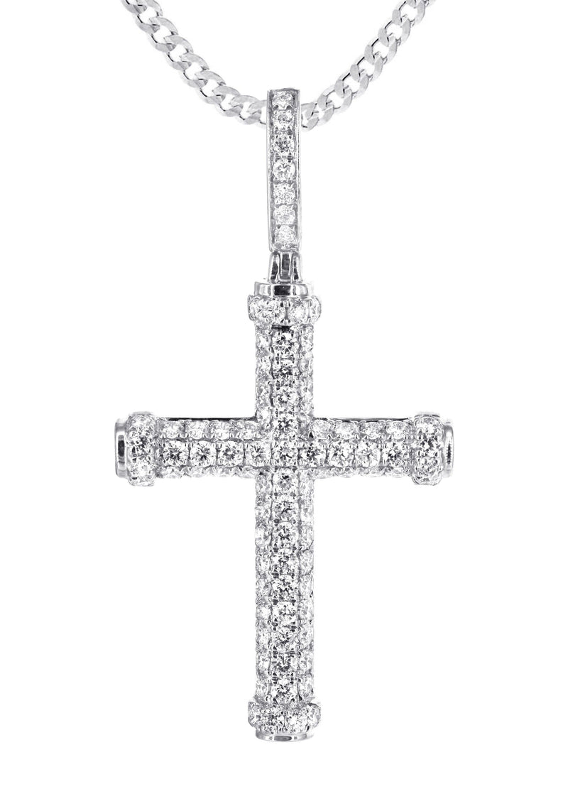 14K White Gold Diamond Cross Necklace | 1.28 Carats