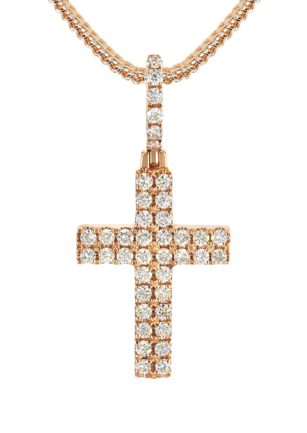 14K Rose Gold Diamond Cross Necklace | 0.98 Carats
