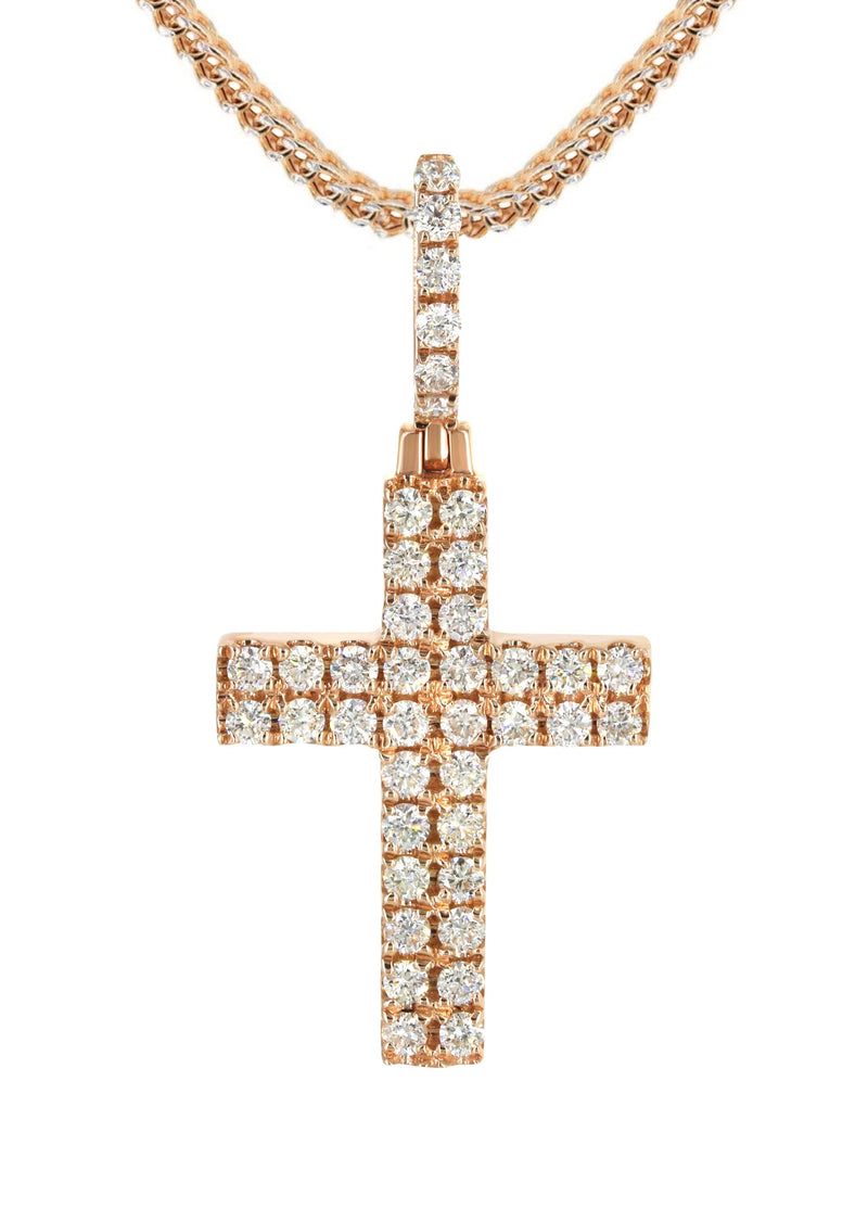 14K Rose Gold Diamond Cross Necklace | 0.98 Carats
