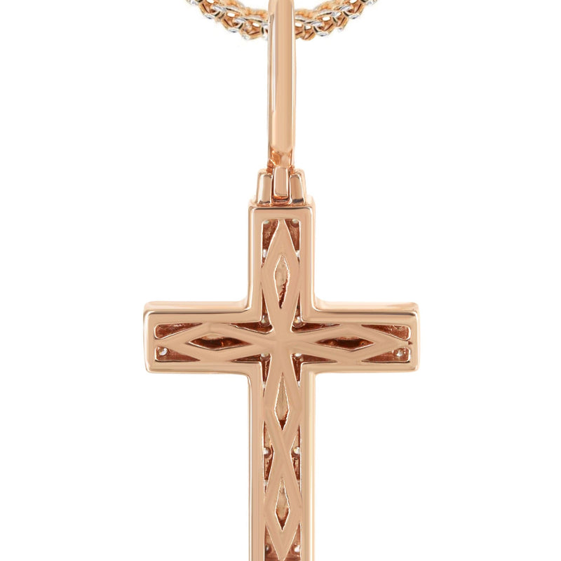 14K Rose Gold Diamond Cross Necklace | 0.98 Carats