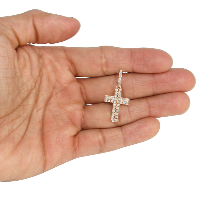 14K Rose Gold Diamond Cross Necklace | 0.98 Carats