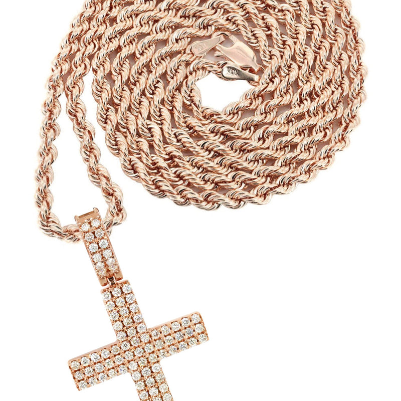 14K Rose Gold Diamond Cross Necklace | 1.69 Carats