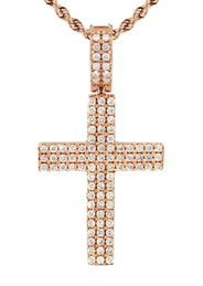 14K Rose Gold Diamond Cross Necklace | 1.69 Carats