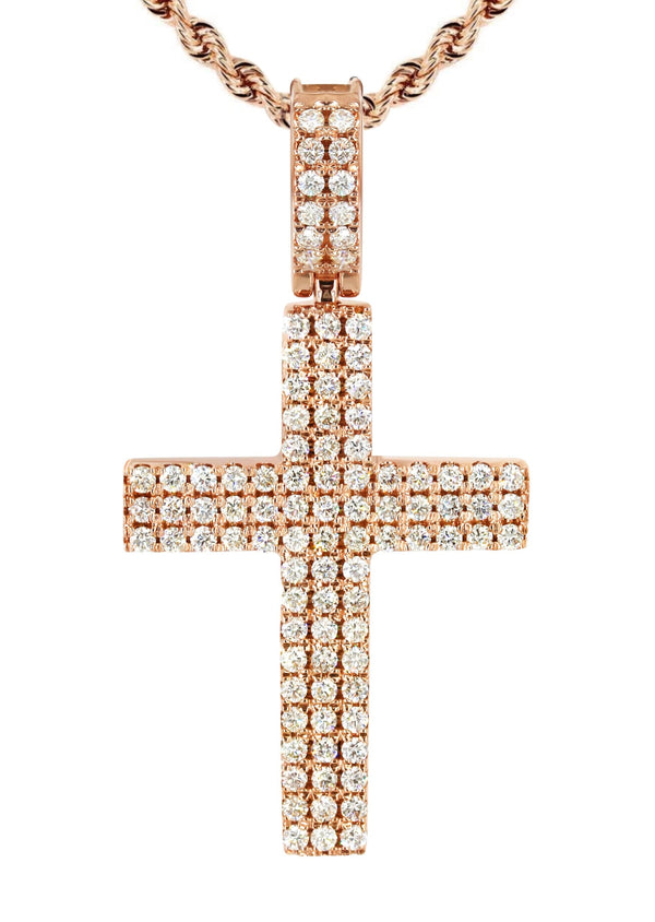 14K Rose Gold Diamond Cross Necklace | 1.69 Carats