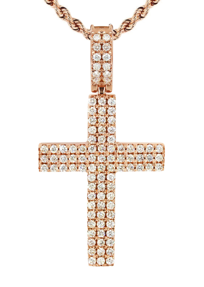 14K Rose Gold Diamond Cross Necklace | 1.69 Carats
