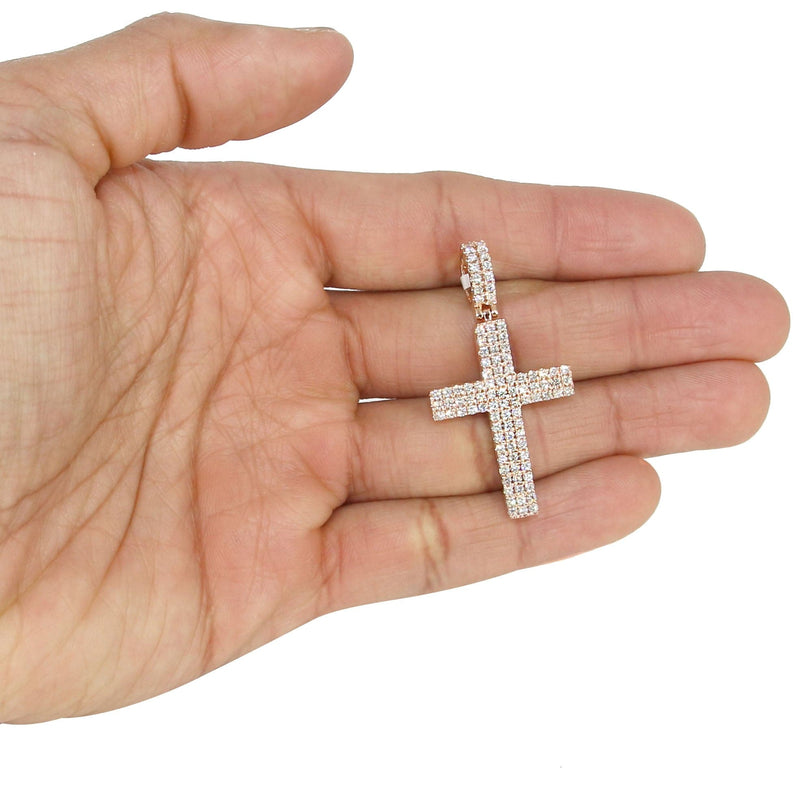 14K Rose Gold Diamond Cross Necklace | 1.69 Carats