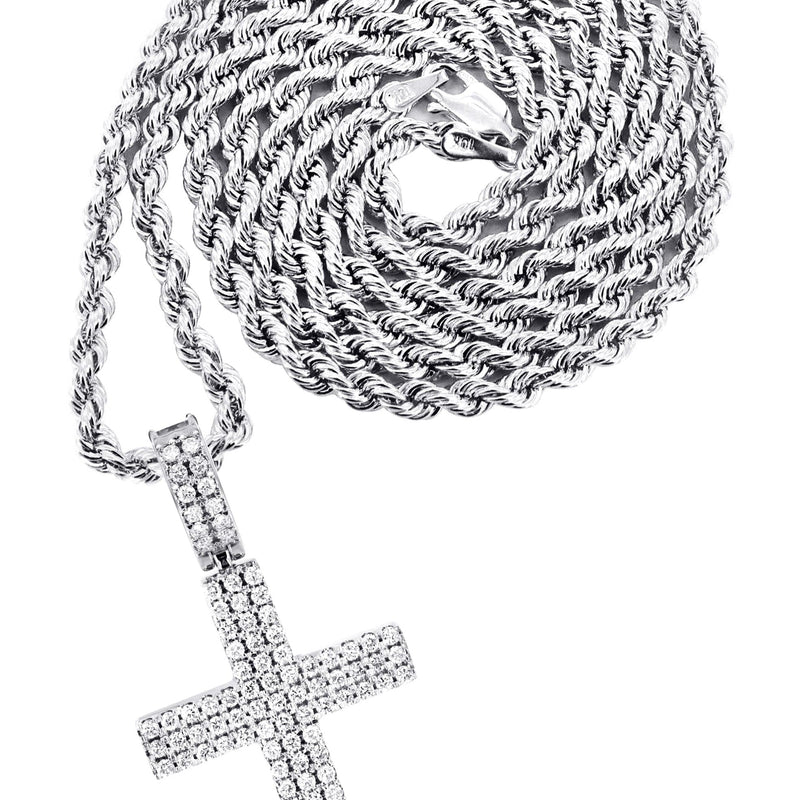 14K White Gold Diamond Cross Necklace | 1.69 Carats