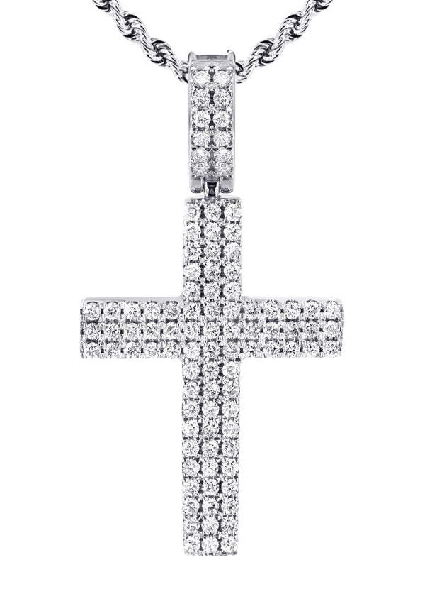 14K White Gold Diamond Cross Necklace | 1.69 Carats