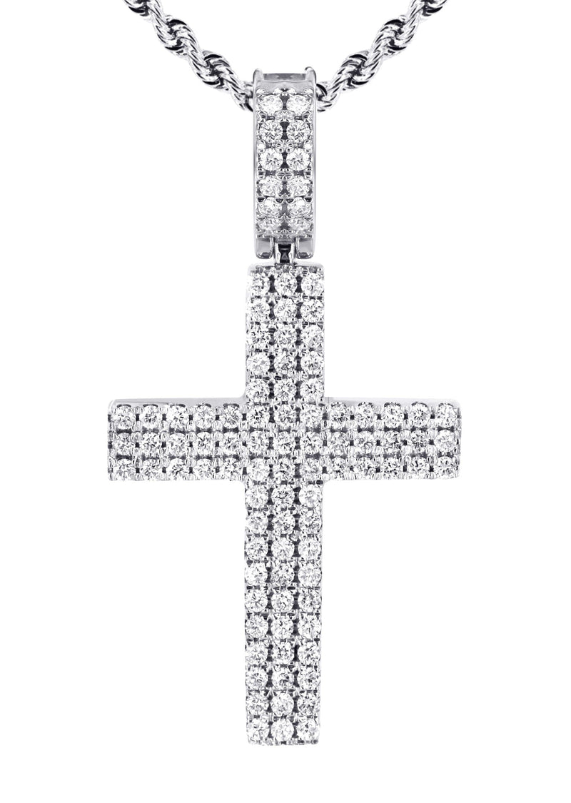 14K White Gold Diamond Cross Necklace | 1.69 Carats