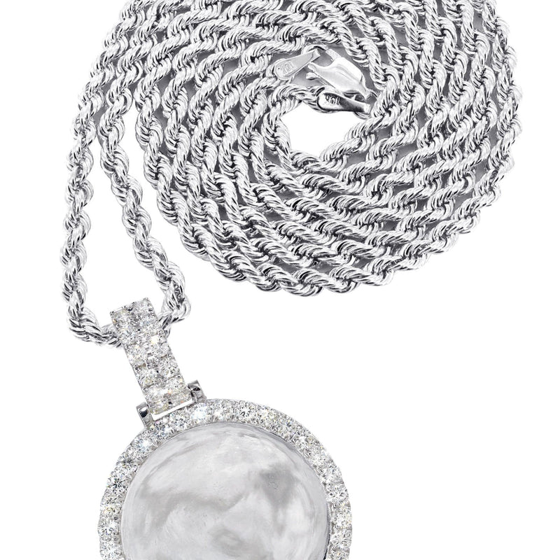 14K White Gold Diamond Round Picture Pendant Necklace | 3.11 Carats | Appx. 20.6 Grams