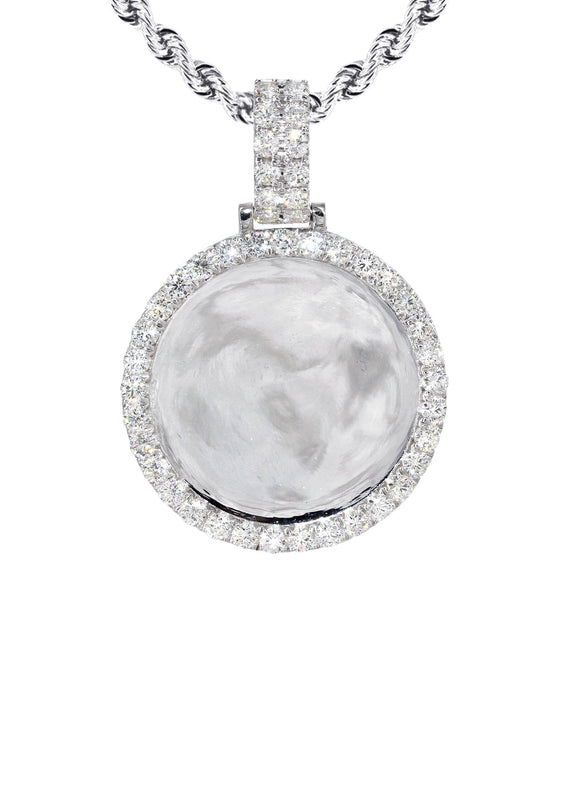 14K White Gold Diamond Round Picture Pendant Necklace | 3.11 Carats | Appx. 20.6 Grams