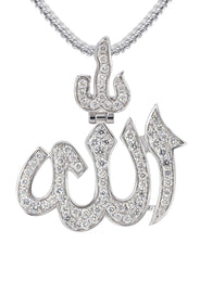 14K White Gold Diamond Allah Necklace | 1.14 Carats