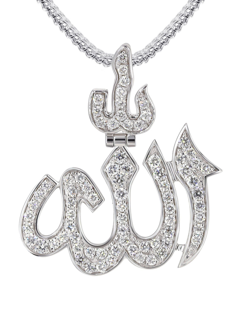 14K White Gold Diamond Allah Necklace | 1.14 Carats
