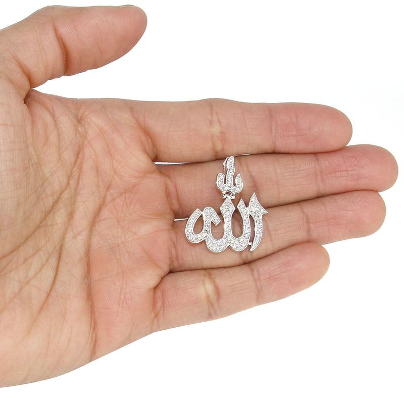 14K White Gold Diamond Allah Necklace | 1.14 Carats