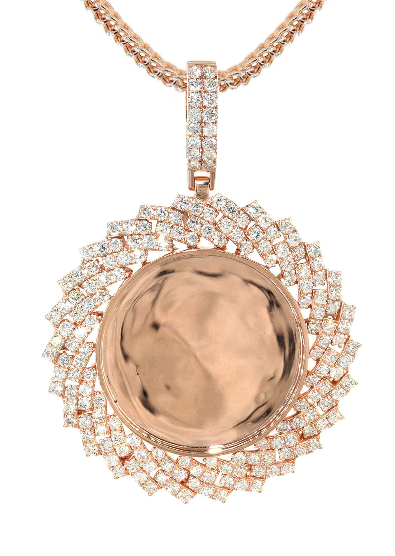 14K Rose Gold Diamond Round Picture Pendant Necklace | 3.85 Carats | Appx. 13 Grams