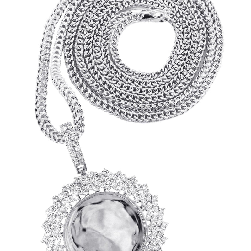 14K White Gold Diamond Round Picture Pendant Necklace | 3.85 Carats | Appx. 12.5 Grams