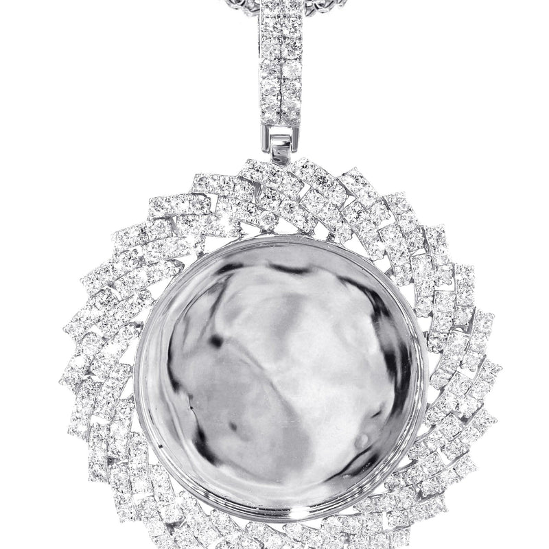 14K White Gold Diamond Round Picture Pendant Necklace | 3.85 Carats | Appx. 12.5 Grams