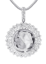 14K White Gold Diamond Round Picture Pendant Necklace | 3.85 Carats | Appx. 12.5 Grams