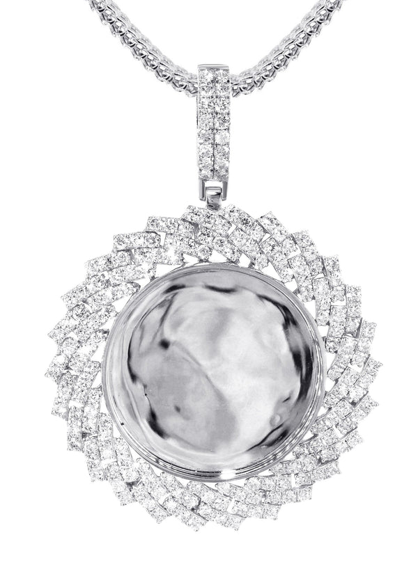 14K White Gold Diamond Round Picture Pendant Necklace | 3.85 Carats | Appx. 12.5 Grams