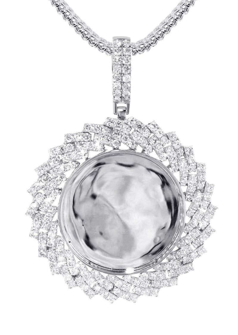 14K White Gold Diamond Round Picture Pendant Necklace | 3.85 Carats | Appx. 12.5 Grams