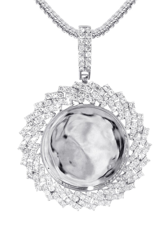 14K White Gold Diamond Round Picture Pendant Necklace | 3.85 Carats | Appx. 12.5 Grams