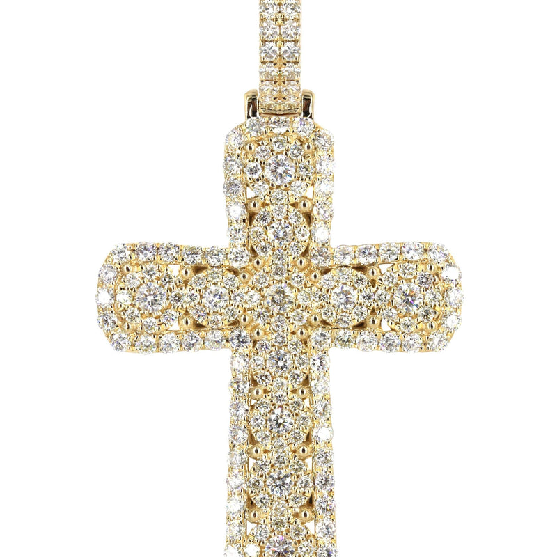 14K Yellow Gold Diamond Cross Necklace | 2.9 Carats